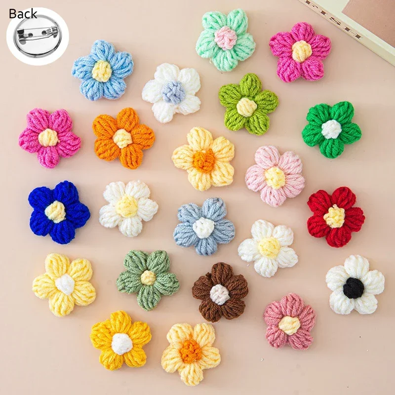 4PCS Korean Style Cute Girls Colorful Wool Knitting Flower Brooch For Women Woolen Jewelry Female Wedding Party Friends Gift