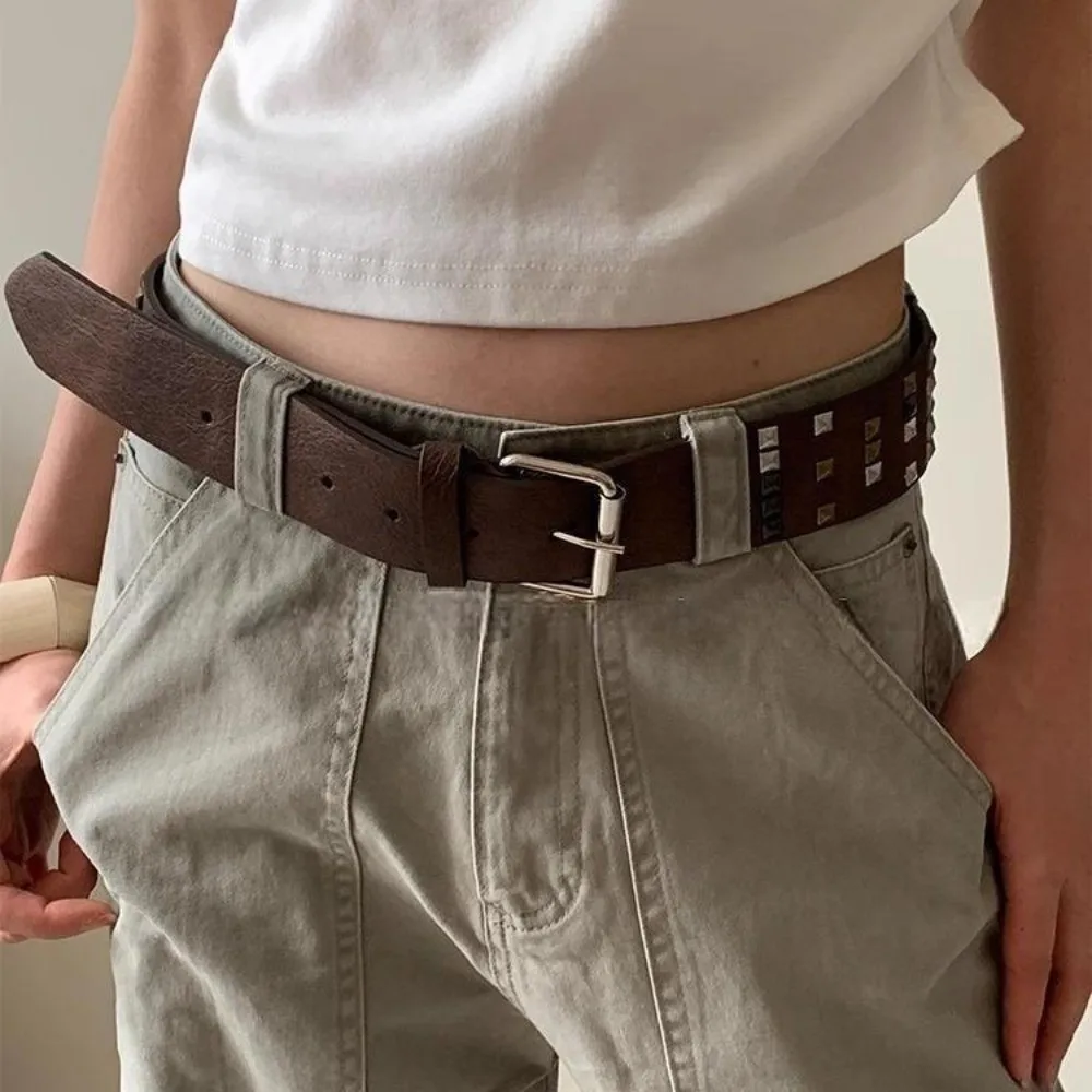 Cinturón Retro Vintage para mujer, cinturón de cuero Y2k con remaches, vestido gótico versátil, cinturón vaquero para hombre y mujer