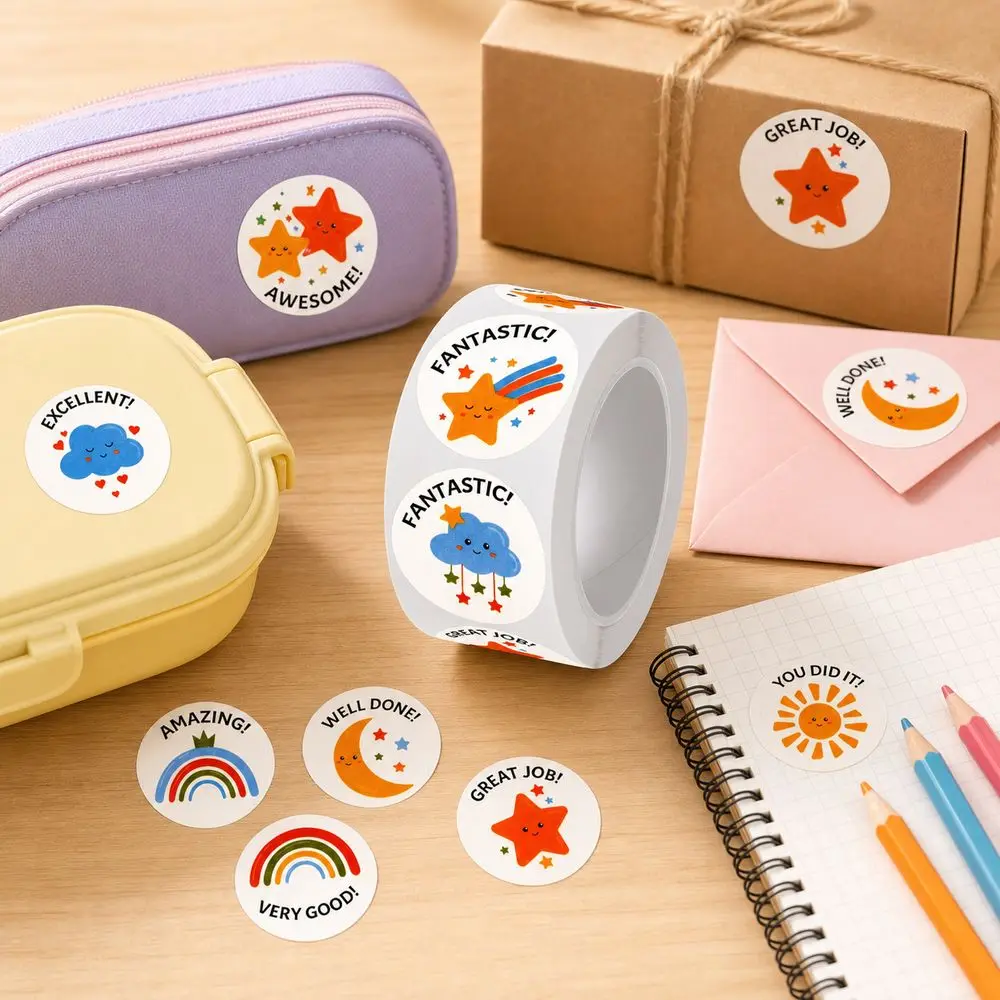 Adhesive Labels Encouragement Stickers Paper Self Adhesive Reward Stickers Round Shape Motivational Messages Sticker Roll