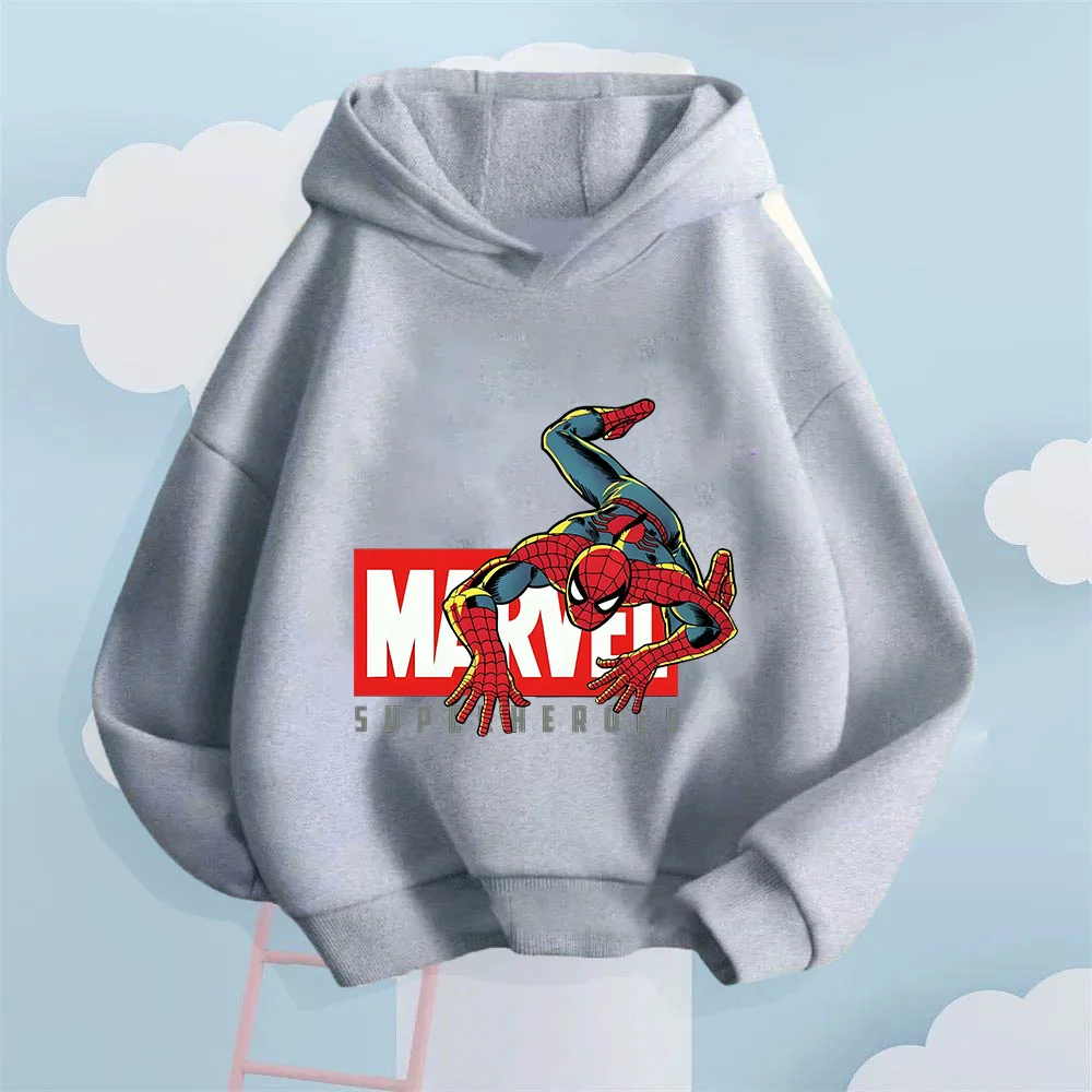 Felpa con cappuccio con stampa Spider-Man capovolta del supereroe Marvel per ragazzi e ragazze, comoda felpa casual per bambini autunnali e invernali