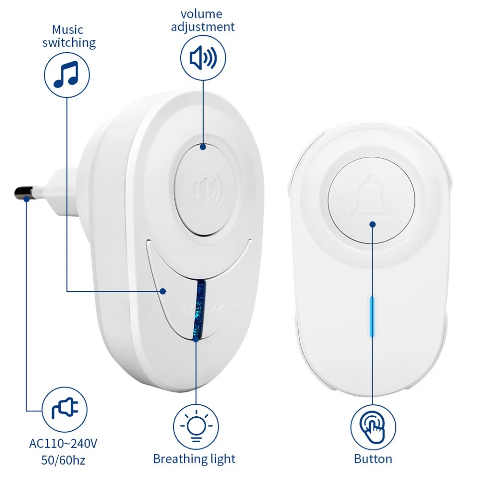 WSDCAM Wireless Doorbell Waterproof 150M Remote Door Bell Security Alarm 48 Songs Welcome House Melodies Door Bell Chime