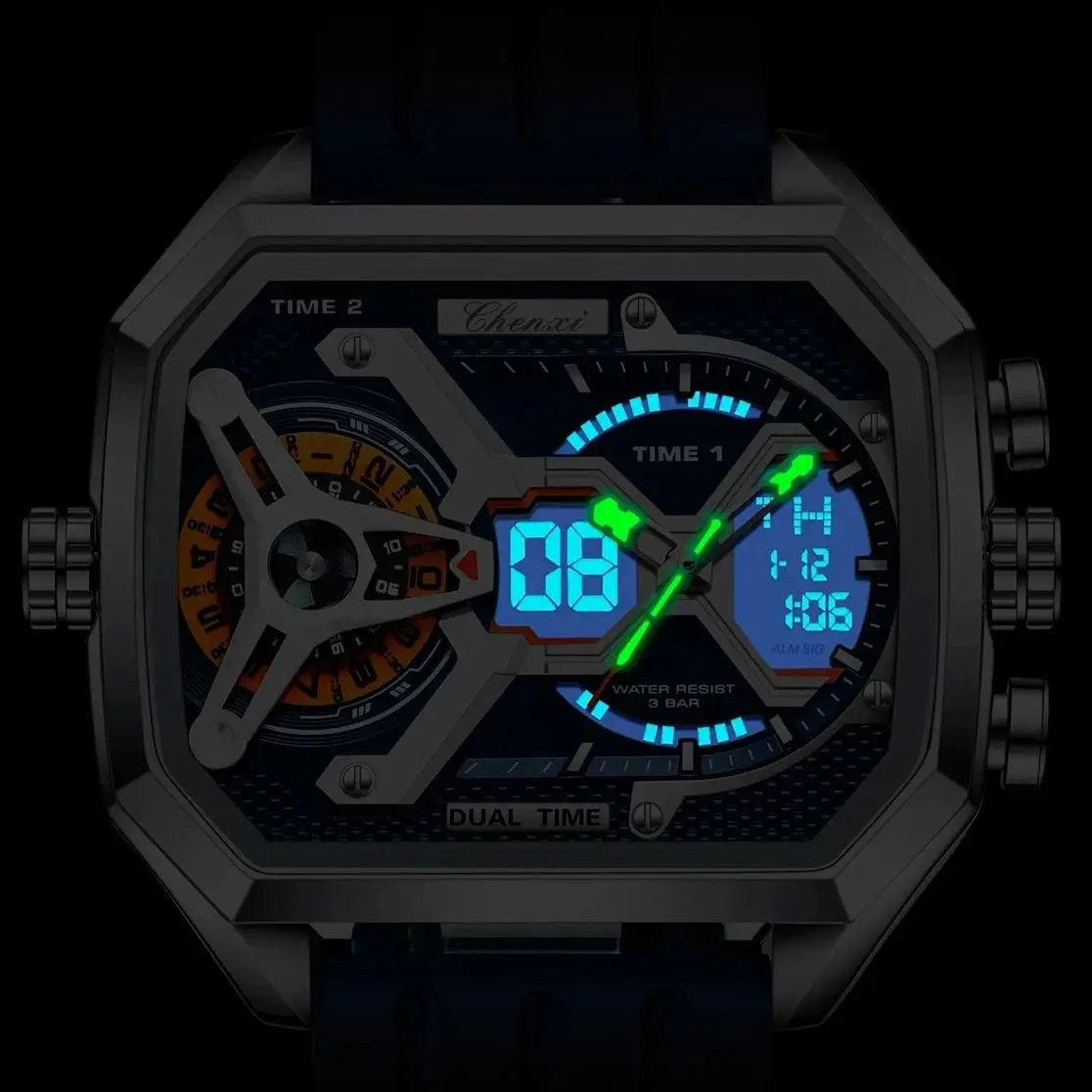 Trendy Sports Men's Digital Watches with Dual Display, Multi-Function Timer, Luminous, Water-Resistant, Large LED Dial, Gift