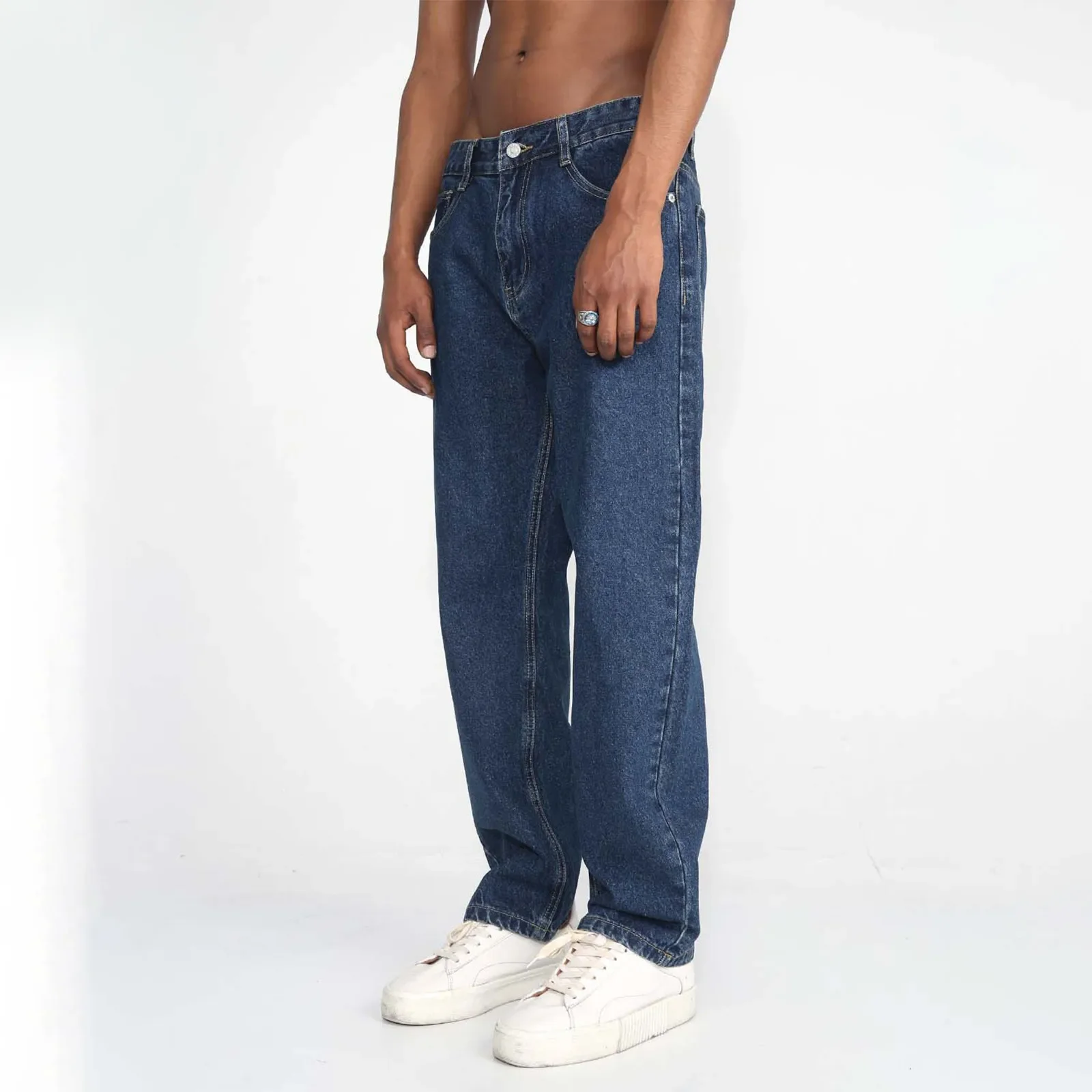 

2023 Men'S New Loose Blue Straight Pants Solid Color Casual Pants Baggy Homme Cargo Pocket Jeans Biker Denim Trousers
