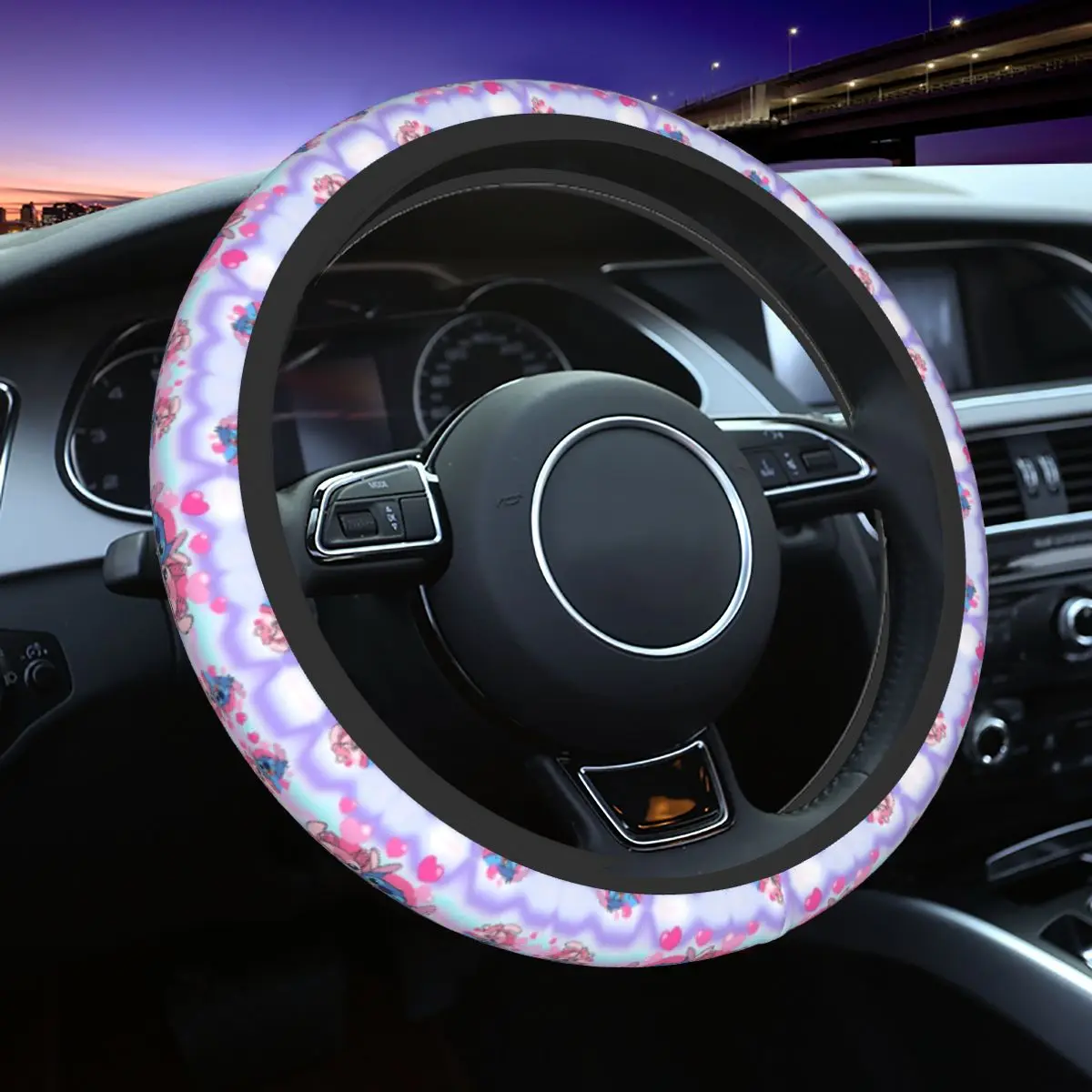 Stitchs And Angel Car Steering Wheel Cover 38cm Elastic Auto Steering Wheel Protector Suitable Car-styling Car Accessories