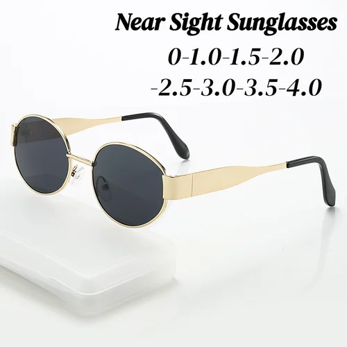 Imagen 1 del producto Gafas de sol Retro con montura dorada para miopía, gafas de sol a la moda para mujer, montura ovalada de Metal pequeña, gafas de sol de visión cercana, gafas de sol de diseñador de lujo para hombre