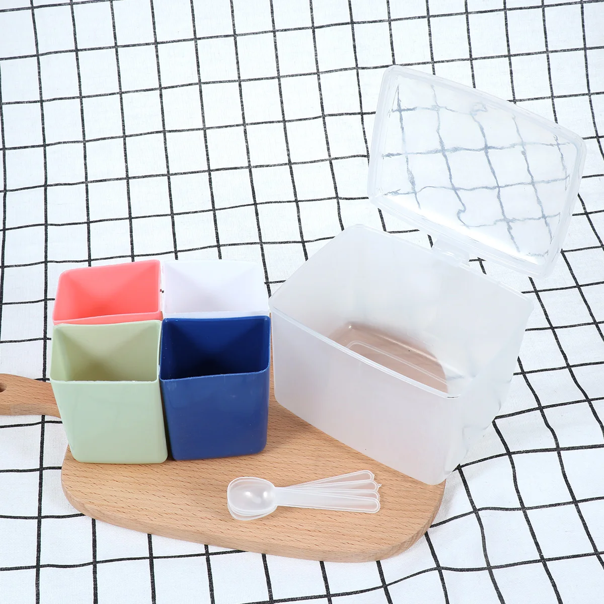 

Clear Condiment Box Square Spice Storage Container Multi Compartment Seasoning Box Lid Colorful Plastic Seasoning Pots Salt