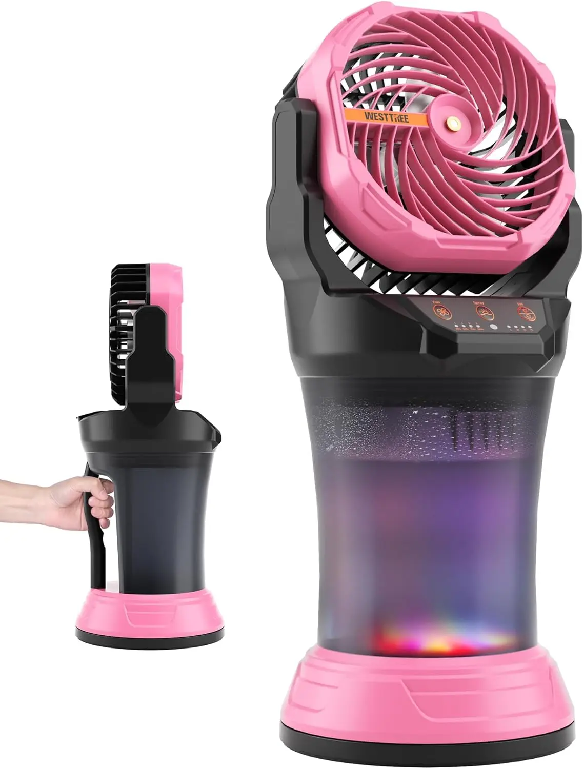 

Portable Misting Fan with Large Battery, 2L Water Tank, RGB Lights, 4 Speeds & Spray Modes for Outdoor Use