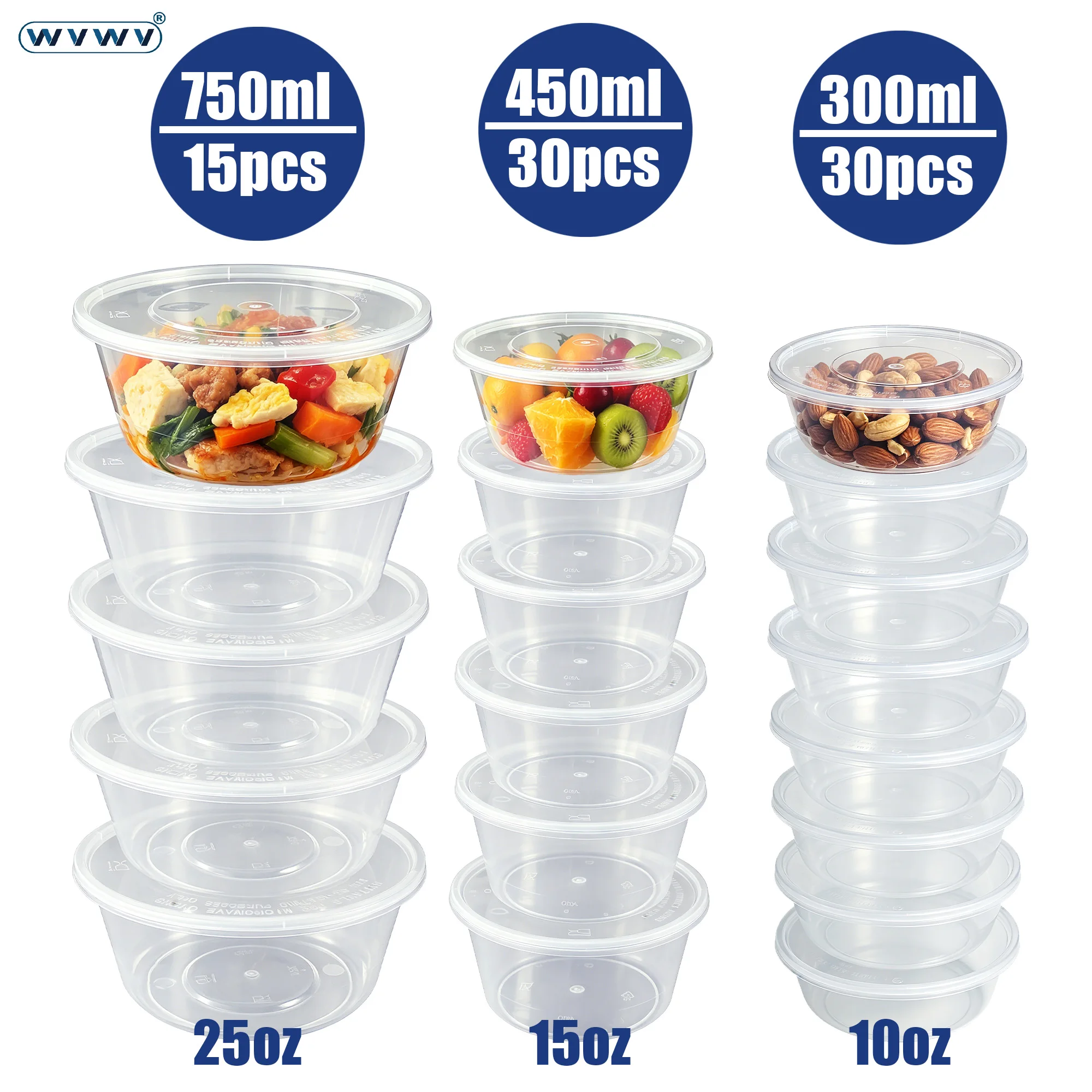 Meal Prep Kit - Kotak penyimpanan makanan transparan bulat 300/450/750ml/kotak