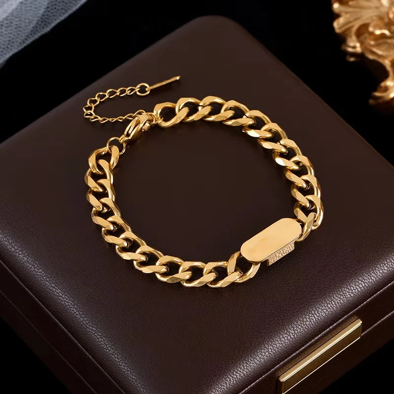 GANEMLY 316L Stainless Steel Twisted Bracelet Bangle For Women Men Fashion Trendy 18K Gold Plated Wrist Chain Jewelry Gift Party