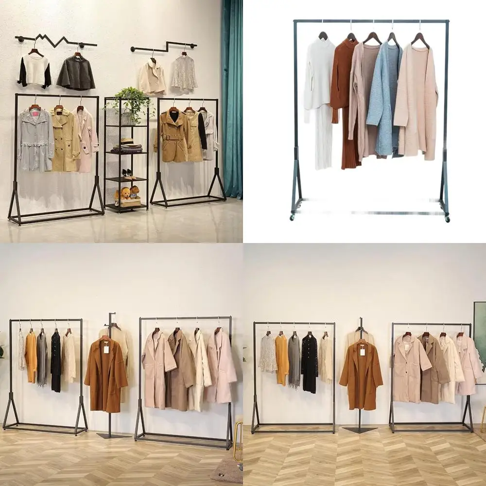 

Сверхмощная металлическая вешалка для одежды на колесиках, стойка для розничной торговли, напольная вешалка с одним стержнем, черная квадратная трубка, длина 47,2