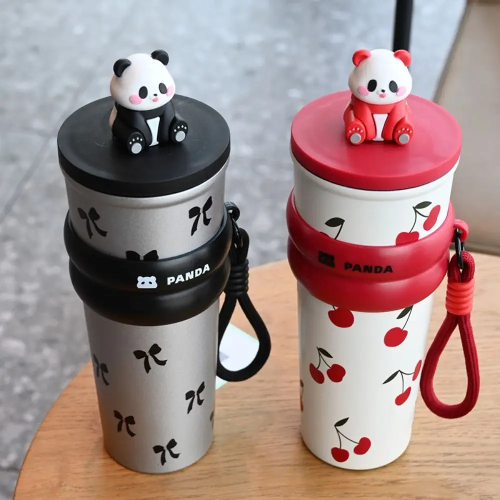 700ML Cartoon Panda Thermos Cup With Lifting Rope 316 Stainless Steel Thermal Water Bottle Gift Children Vacuum Cup Car Cup