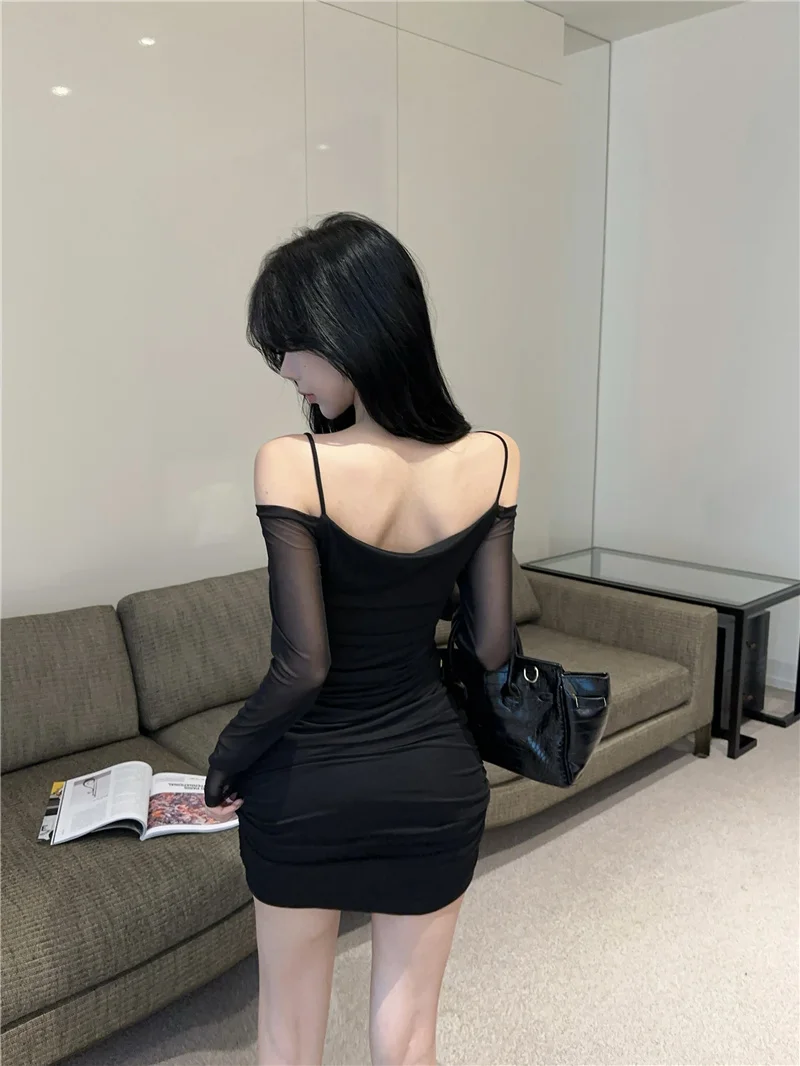 Pure Desire Spice Mesh One Shoulder Design Slim Fashionable Petite Waisted Hip Dresses