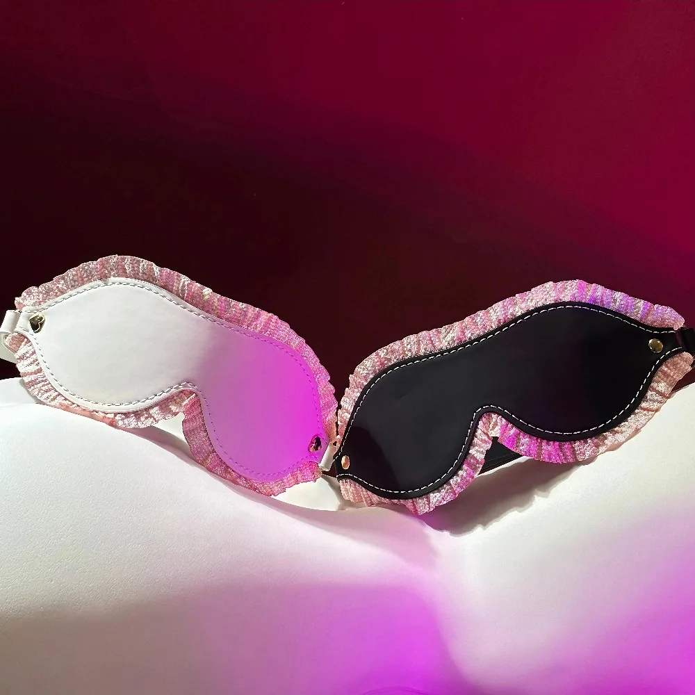 Blackout BDSM Blindfold, Cute Maid Cosplay Eye Mask, Pink Lace PU Leather, 100% Light-proof Mask for Adult Flirting Game 18+ 5