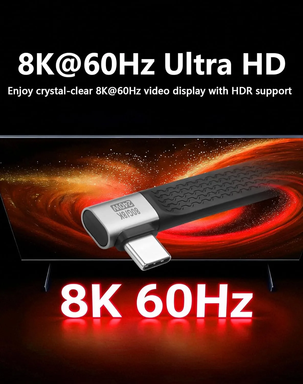 90° Right Angle USB C to USB C Cable 240W PD 80Gbps Thunderbolt 5 USB4.0 8K 60Hz Type C Short Charging Cord - view 4