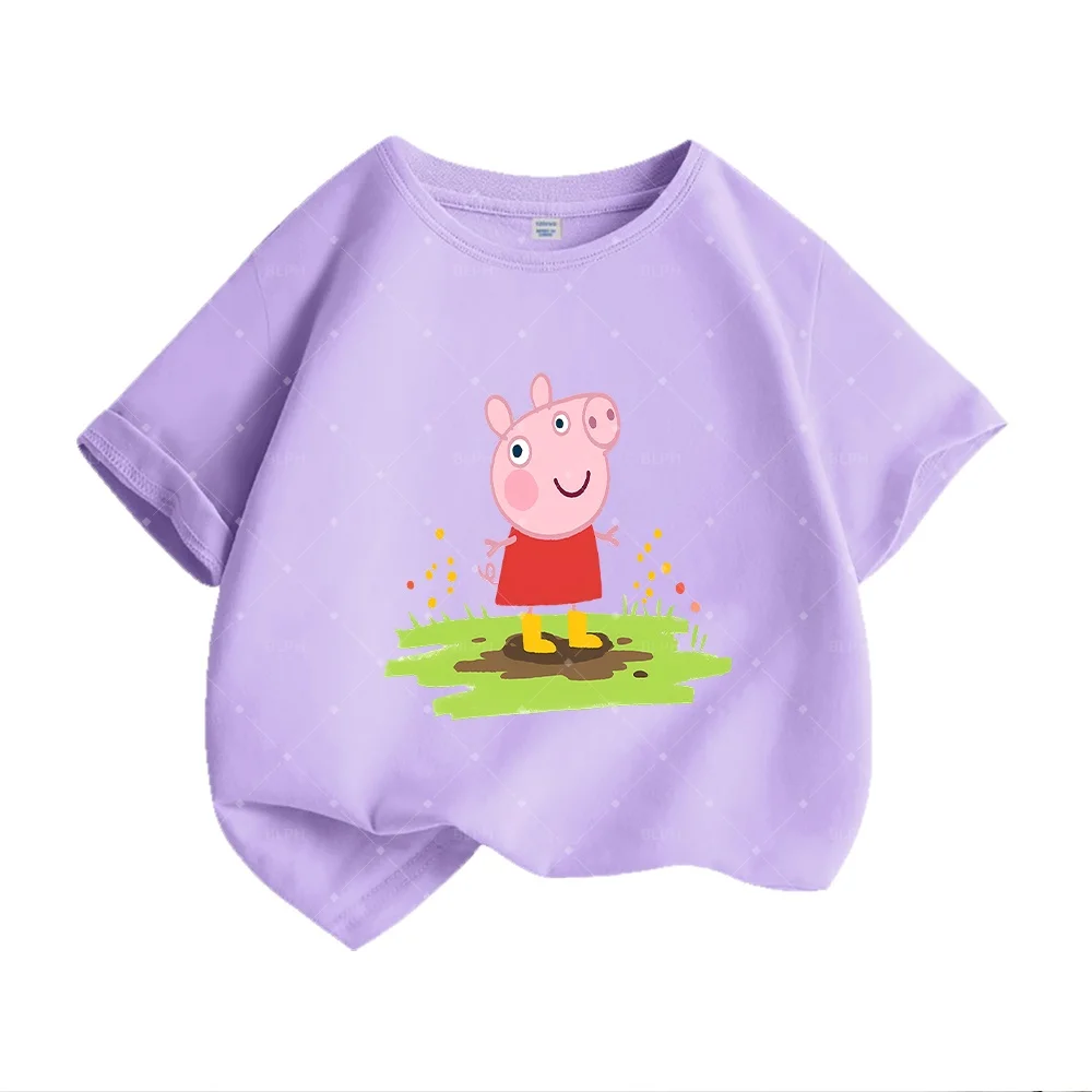 

Милая детская футболка с изображением свинки Пеппы, очаровательный дизайн, идеально подходит для маленьких поклонников Свинки Пеппы, удобная и стильная для повседневной носки.