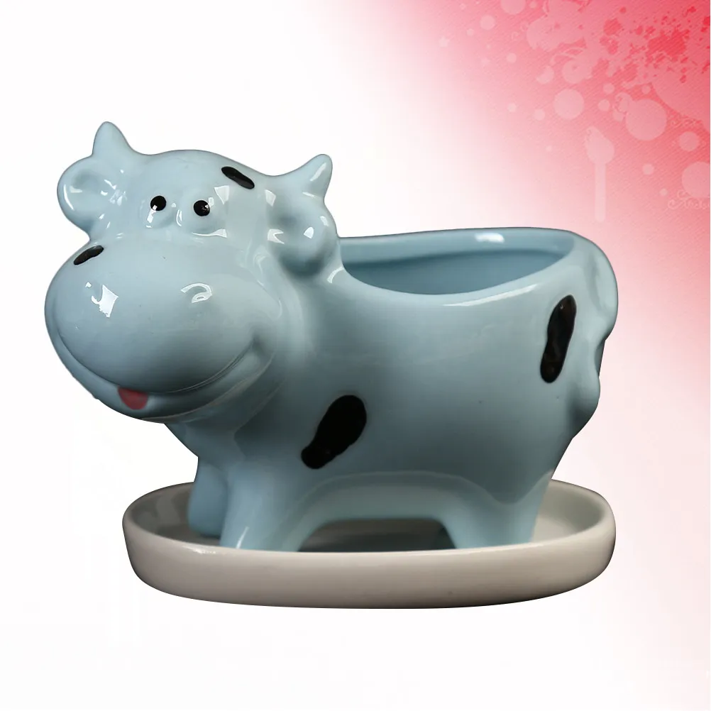 1Pcs Ceramic Flowerpot with Tray Rhinoceros Shape Creative Desktop Ornament for Succulent Plants Home Office Decor Garden Props