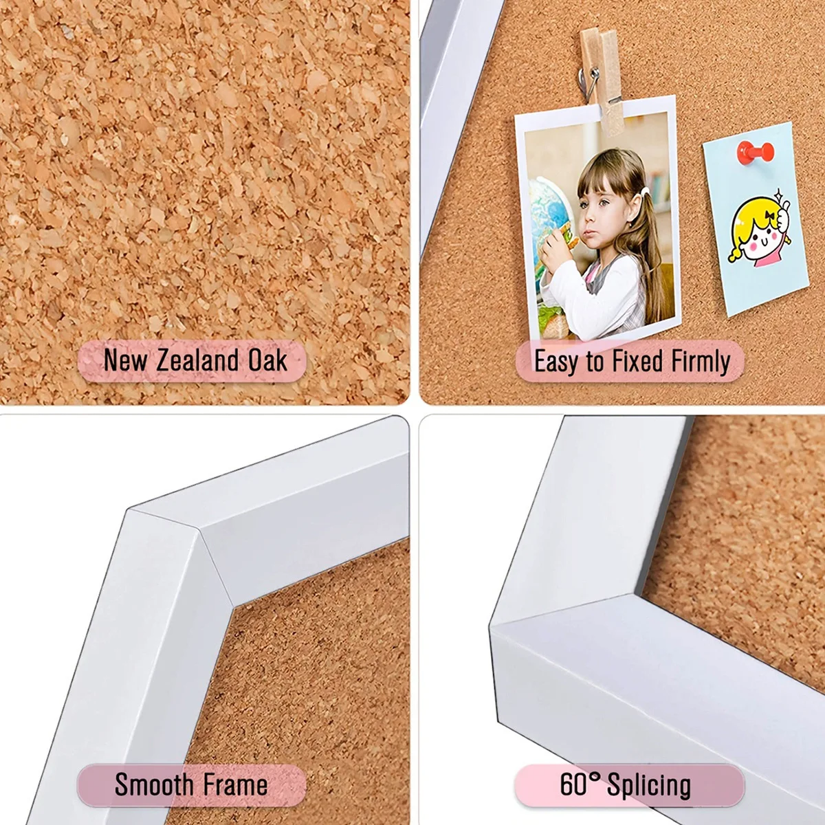 White Wood Frame Cork Board Equilateral Hexagon Pin Boards Decorative Postcard Wall Bulletin Board Innovative Message Boards