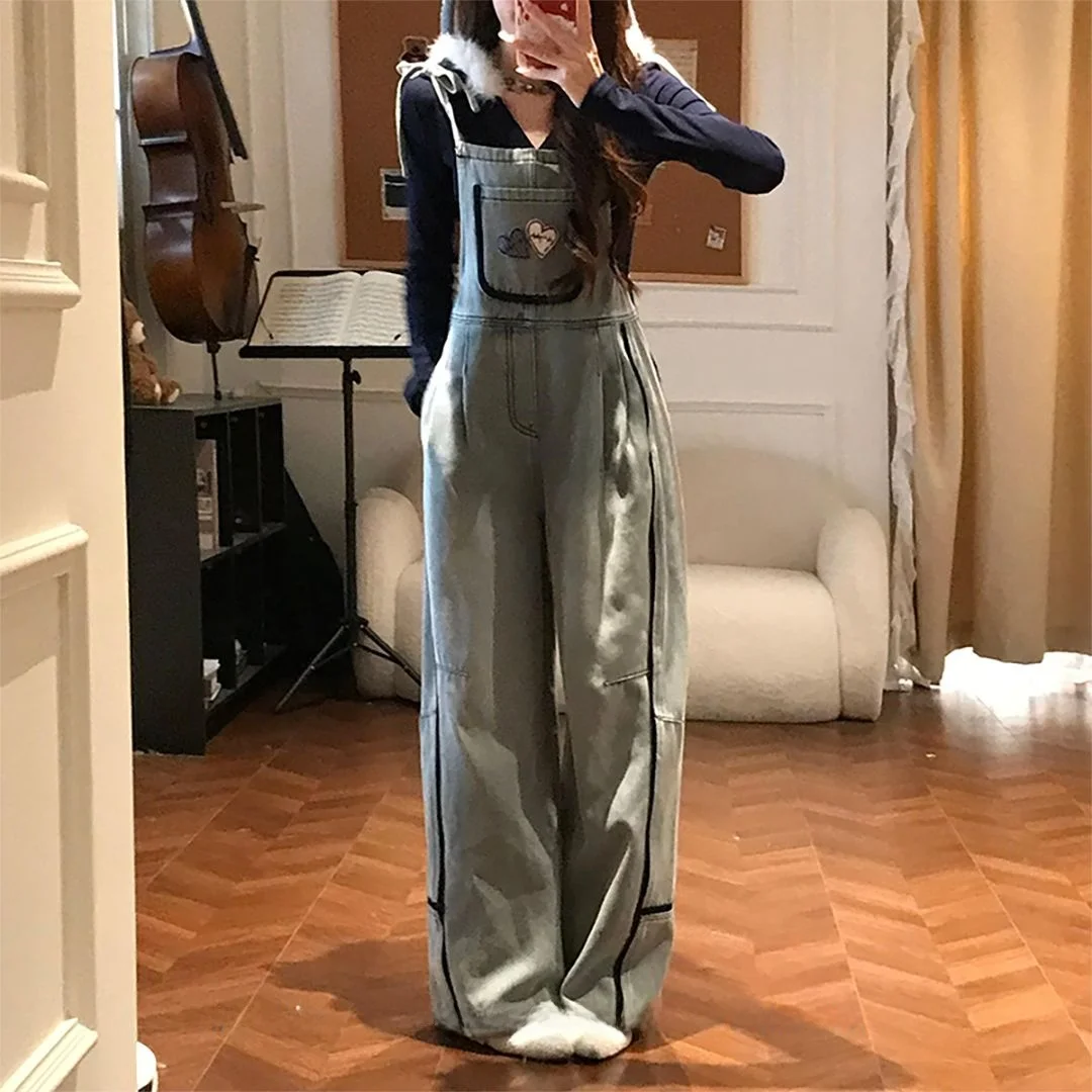 

Модные джинсовые комбинезоны для женщин на осень-зиму: с высокой талией, длинные брюки, повседневные, удобные, из хлопка...