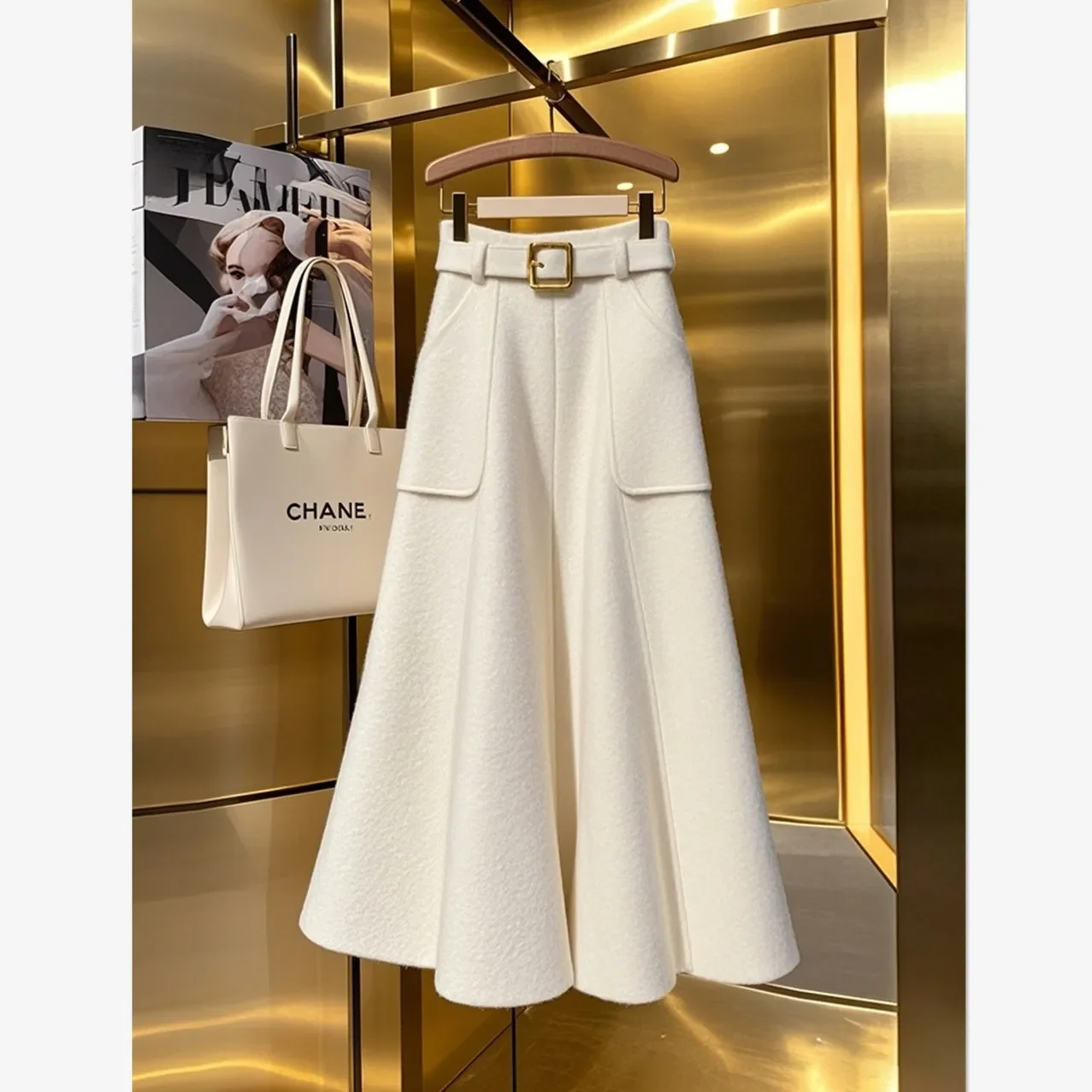 Nowa francuska wysokiej klasy elegancka spódnica damska modne kieszenie wysokiej talii Casual A-line Slim biurowe spódnice damskie odzież wiosenno-jesienna