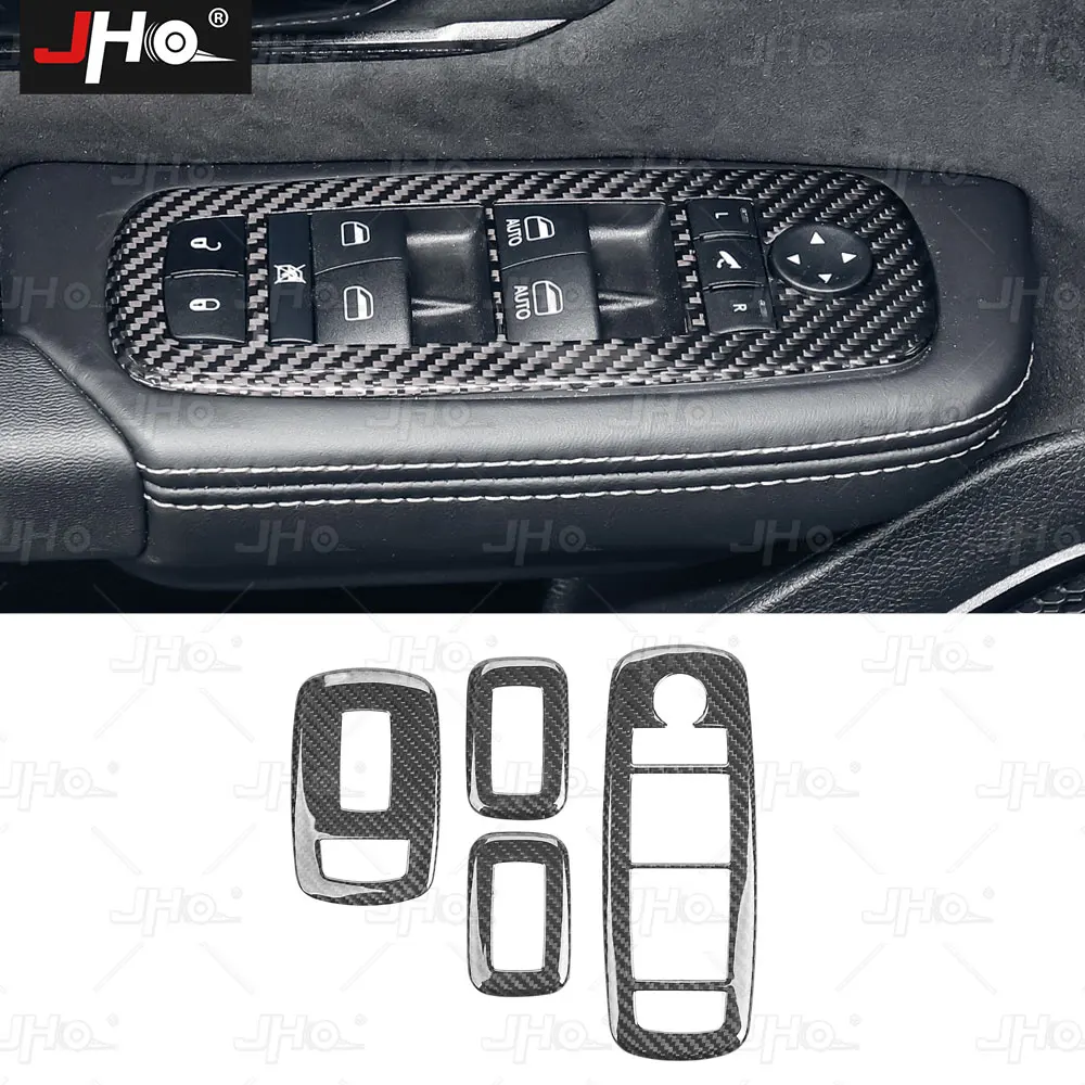 

JHO Real Carbon Fibe Front Window Glass Control Button Panel Cover Trim Fit for Ram 1500 TRX 2022 2023 Interior Accessories