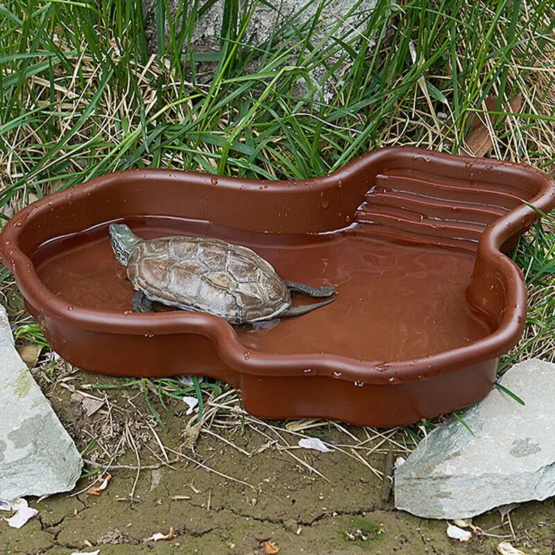 

Reptile Bathing Pool Water Bowl With Ramp Basking Platform Aquarium Ornament Tortoise Turtle Hamster Scorpion Leopard