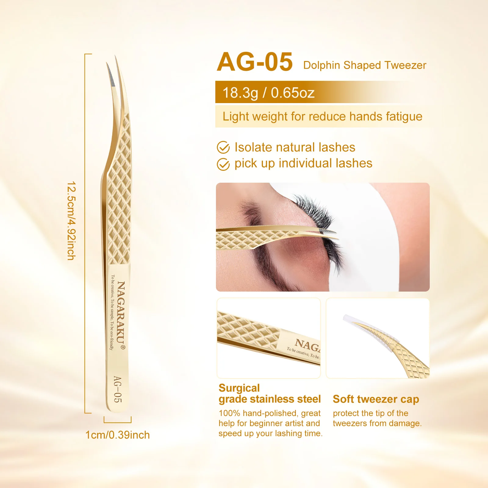 NAGARAKU Präzisionspinzette mit Faserspitze für Wimpernverlängerungen, professionelle Wimpernpinzette, antistatisch, gerade – Detail 7