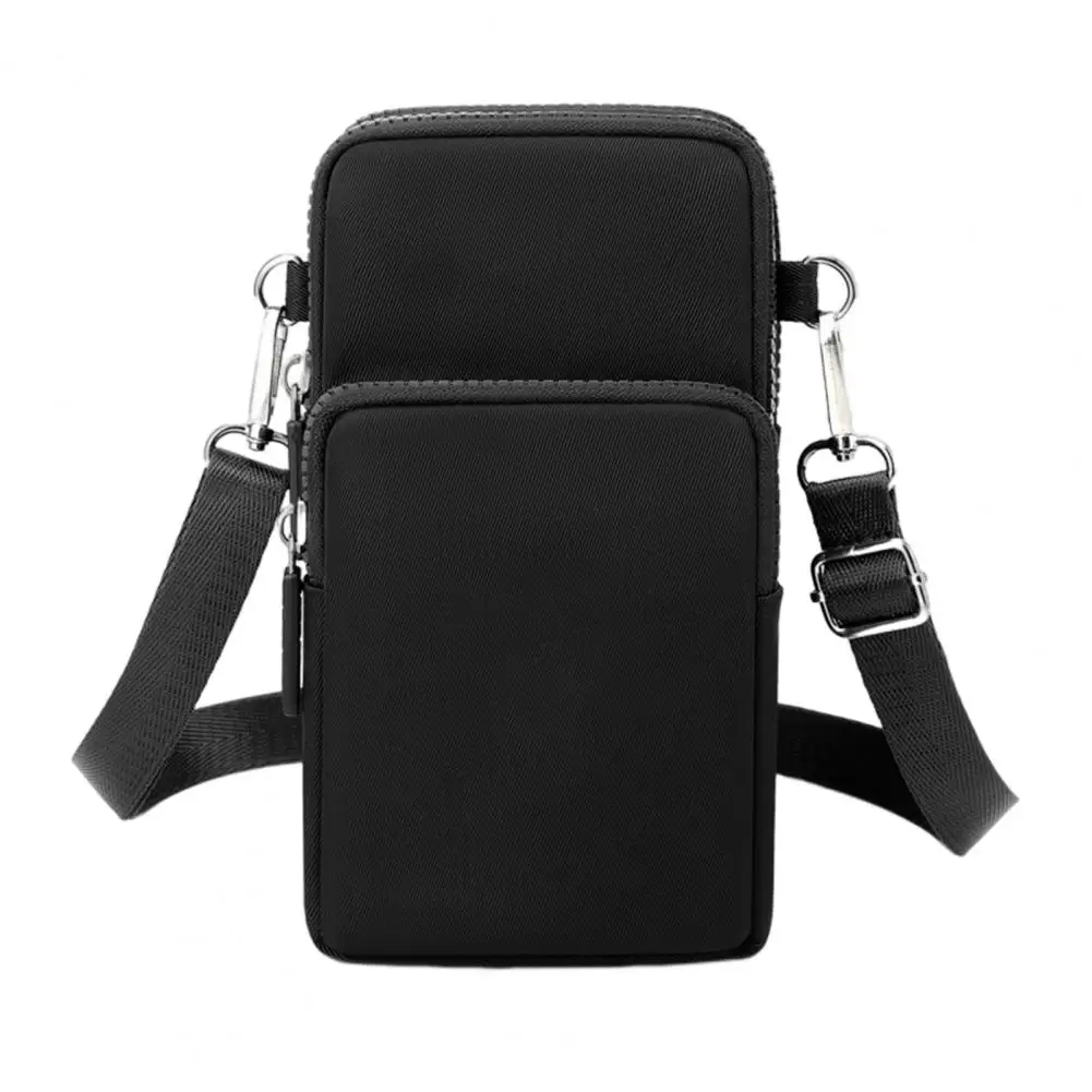 Women Mobile Phone Bag Zipper Adjustable Crossbody Bags Nylon Strap Handbags Small Solid Color Ladies Crossbody Wallet Daily Use