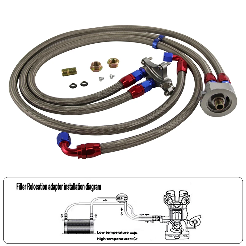 OIL FILTER SANDWICH ADAPTER & Braided HOSE Fits for Nissan S13 S14 S15 SR20DET