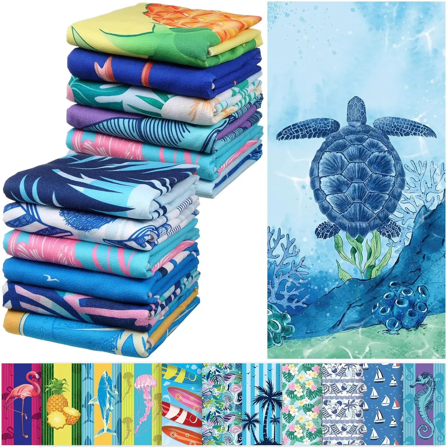 

12 Pack 30x60 Inch Microfiber Beach Towels Set Extra Large Quick Dry Absorbent Pool Towels for Travel Vacation