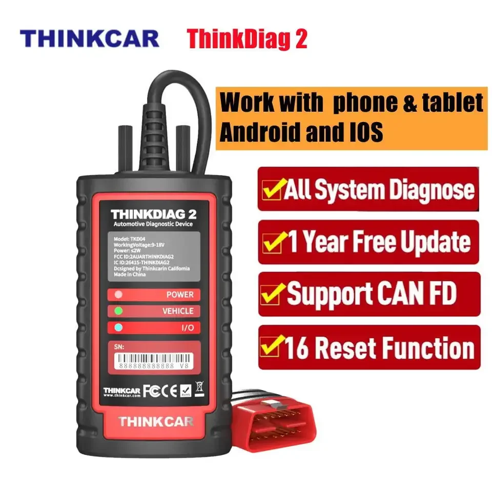 1 Year Free Update Auto Diagnostic Tool Thinkdiag2 OBD2 Scanner with All Software Supports CAN FD ECU Coding & Active Test