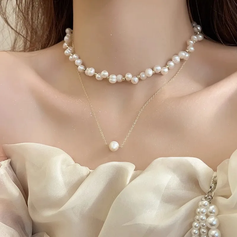 

100% Natural Baroque Freshwater Pearl Trendy Double-layer Chain Necklace Jewelry Women Party Gifts No Fade Cheap 2026 New Style