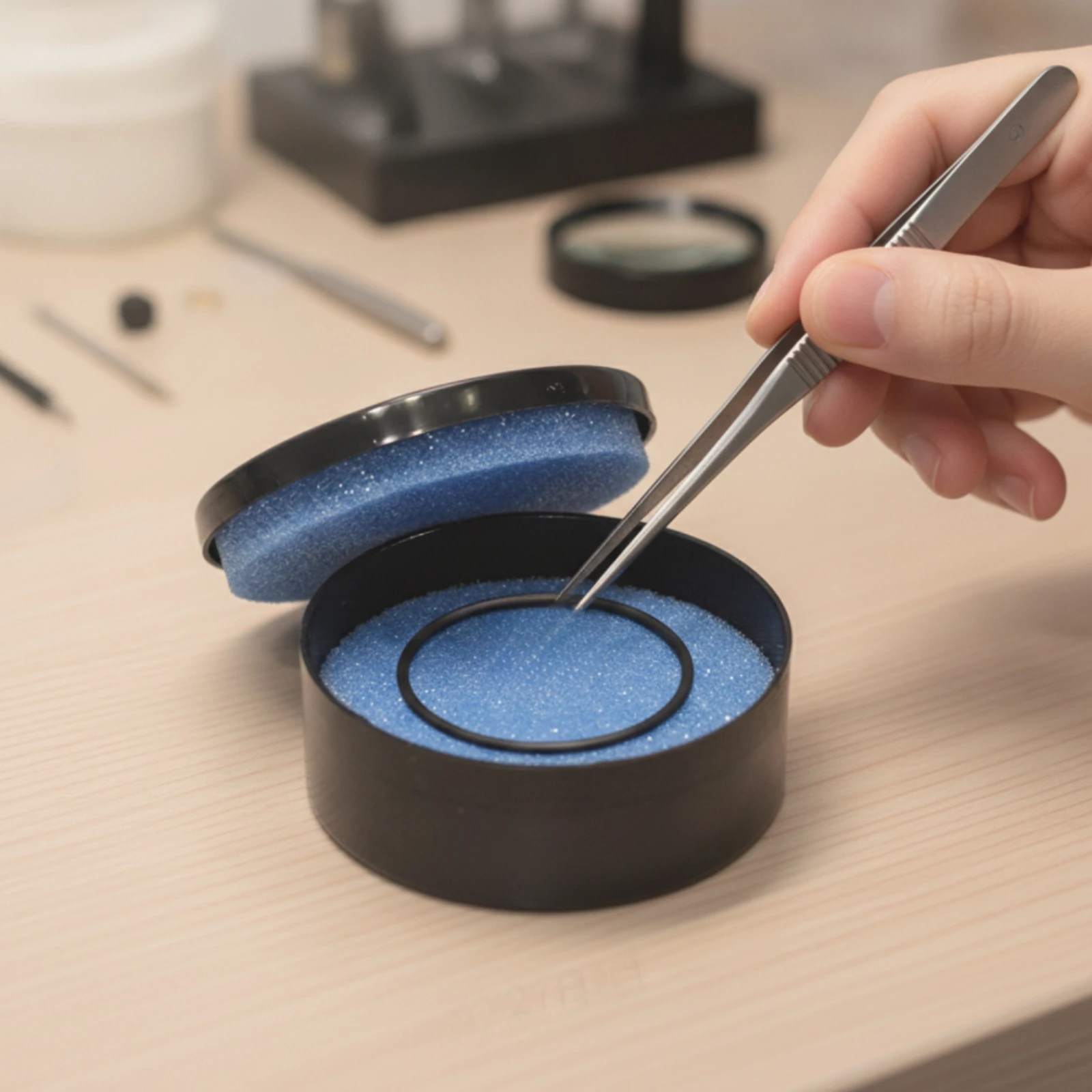 Watchmaker Lubricant Container Safeguarding Parts Container with Foam Watch Parts Storage Box Functional Oil Cup with Lid