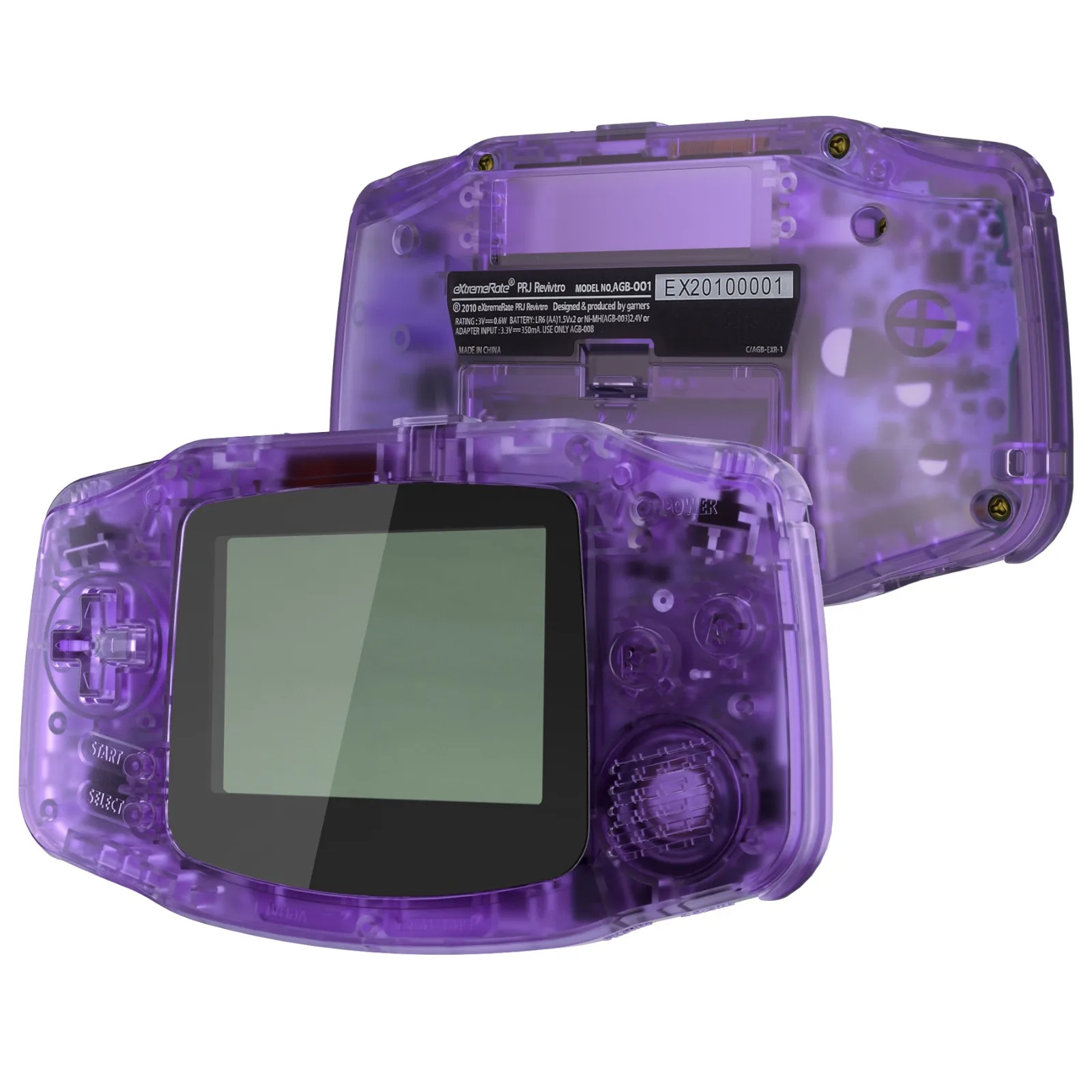 eXtremeRate IPS Ready Upgraded Replacement Shell Full Housing Cover Buttons for Gameboy Advance - Clear Atomic Purple