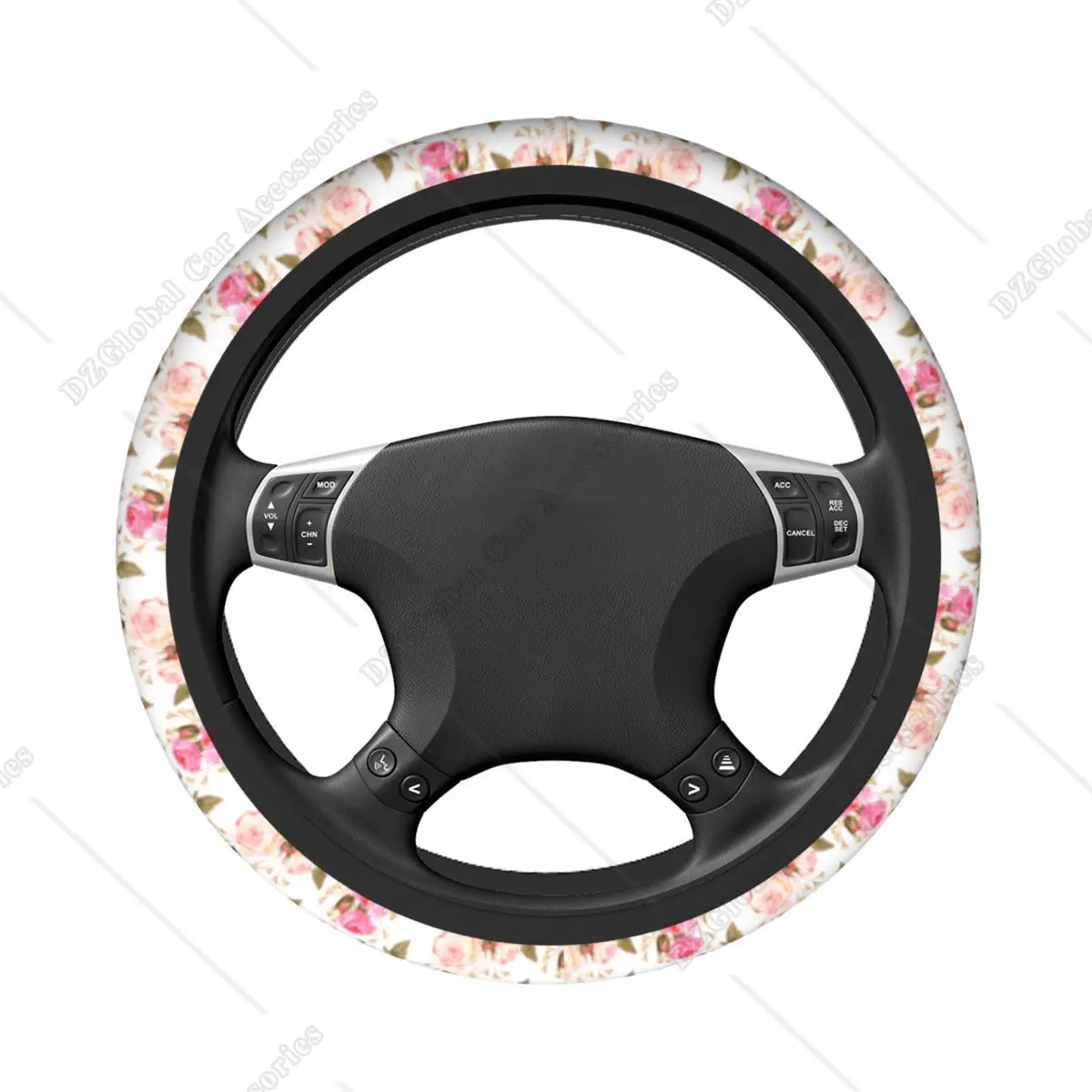 Pink Red Roses Steering Wheel Cover Flowers Romantic Beautiful Design Pink Green White Universal 15 Inch Steering Wheel Cover