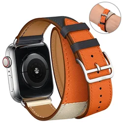 Double Tour Leather Loop for Apple Watch Band Ultra 2 49mm 45 44 42 Extra-long Strap for IWatch Belt 8 7 6 5 4 SE 40 41mm Correa