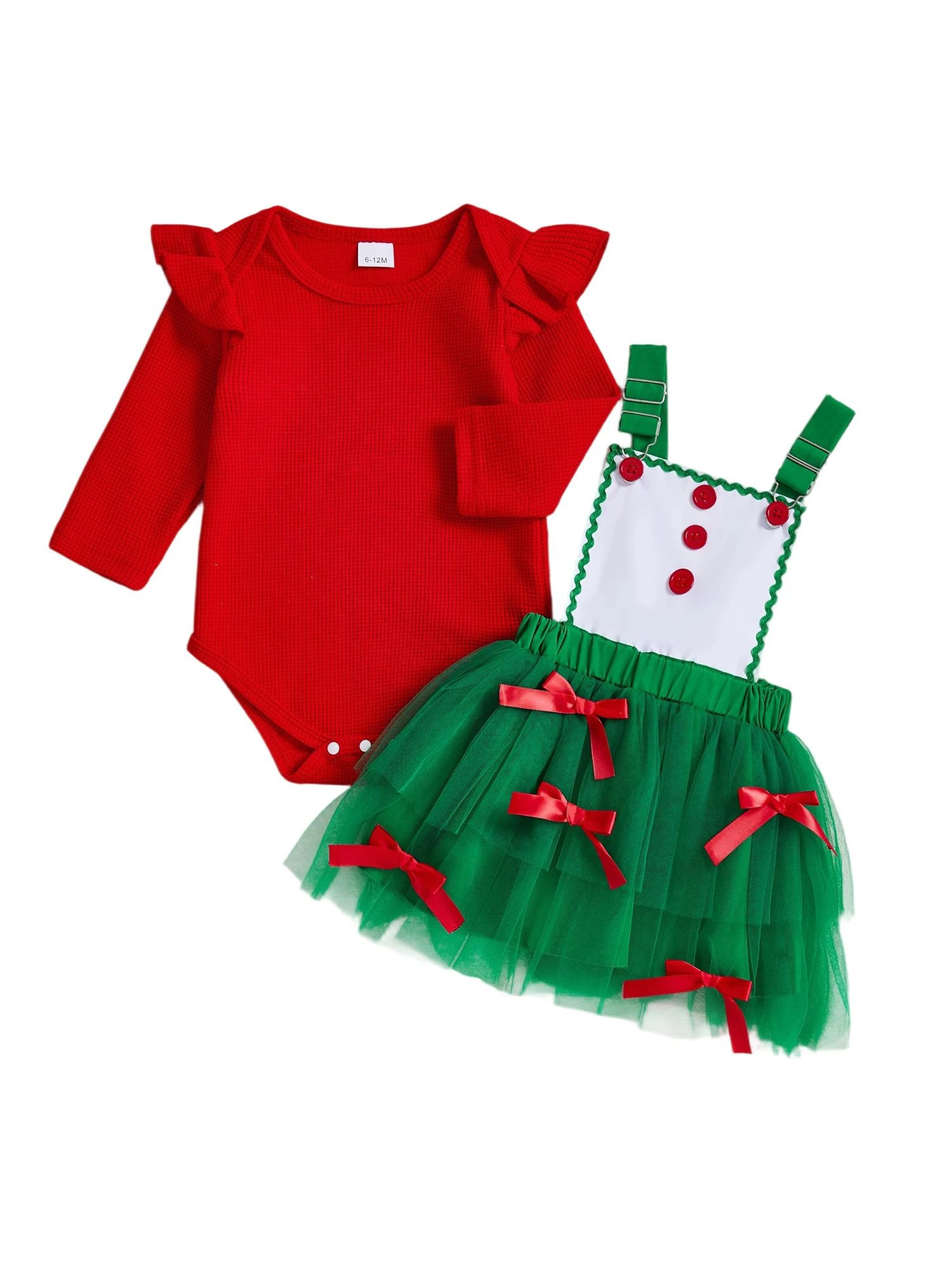 

Adorable Christmas Toddler Girl Outfit Set with Ruffle Romper and Suspender Skirt Perfect for Fall and Winter Festivities