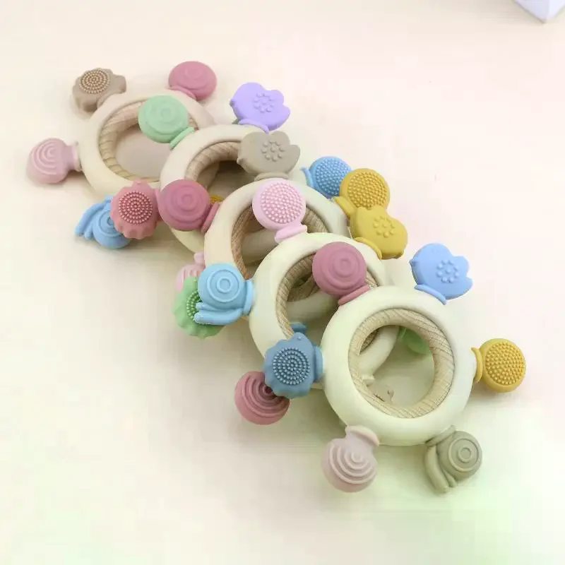 1개 아기 실리콘 치발기 러더 모양 나무 링 치발기 BPA 프리 실리콘 어린이 용품 유아 감각 발달 씹기 장난감 선물