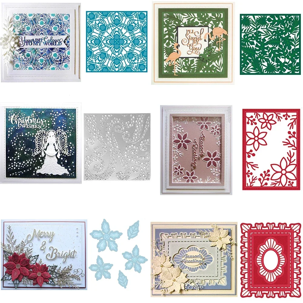 Tropische Blätter Stardust Hintergrund Rand Stanzformen Hübscher Weihnachtsstern Dreifachrahmen Sterben für DIY Scrapbooking Karten Basteln