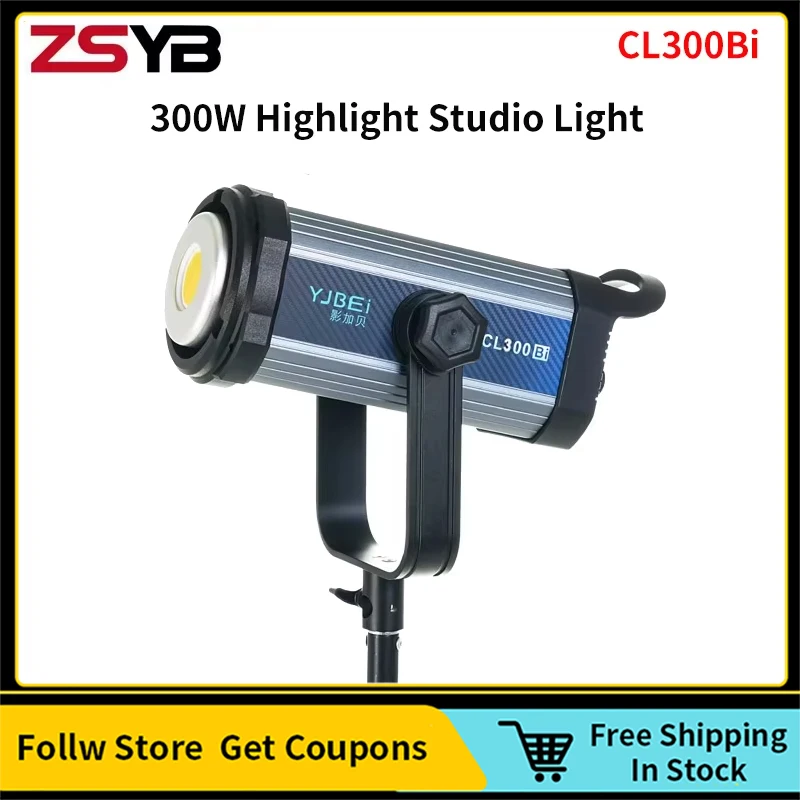 YJBEI CL300Bi 300W Destaque LED Fotografia Ângulo de luz ajustável com controle de aplicativo para streaming de vídeo Tiro ao ar livre
