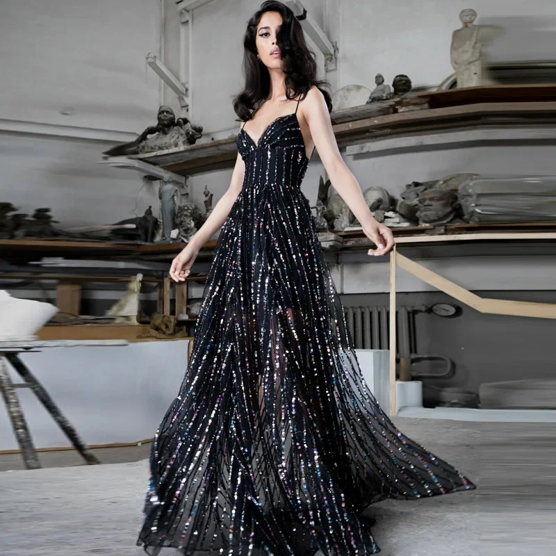 

2025 женское блестящее сексуальное вечернее платье с глубоким V-образным вырезом, длинные вечерние платья макси Mujer Vestido размера плюс 5xl 6xl 8xl 3xs-10xl 9XL 7XL 4XL