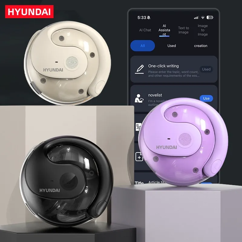 HYUNDAI HY-T26 AI Real-time Translation Earbuds Global 75 Languages Wireless BT Intelligent Translation Earphones Waterproof