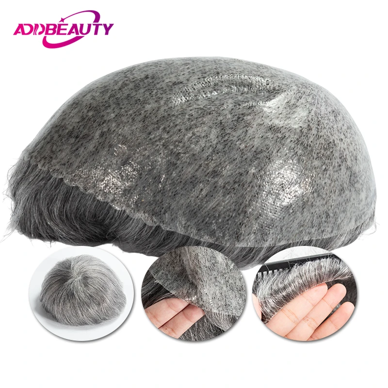 Men Toupee With Knots Indian Human Hair Wigs Thin Skin Full PU 0.14cm Human Hair Wigs Natural Hairline Indian Hair System Units