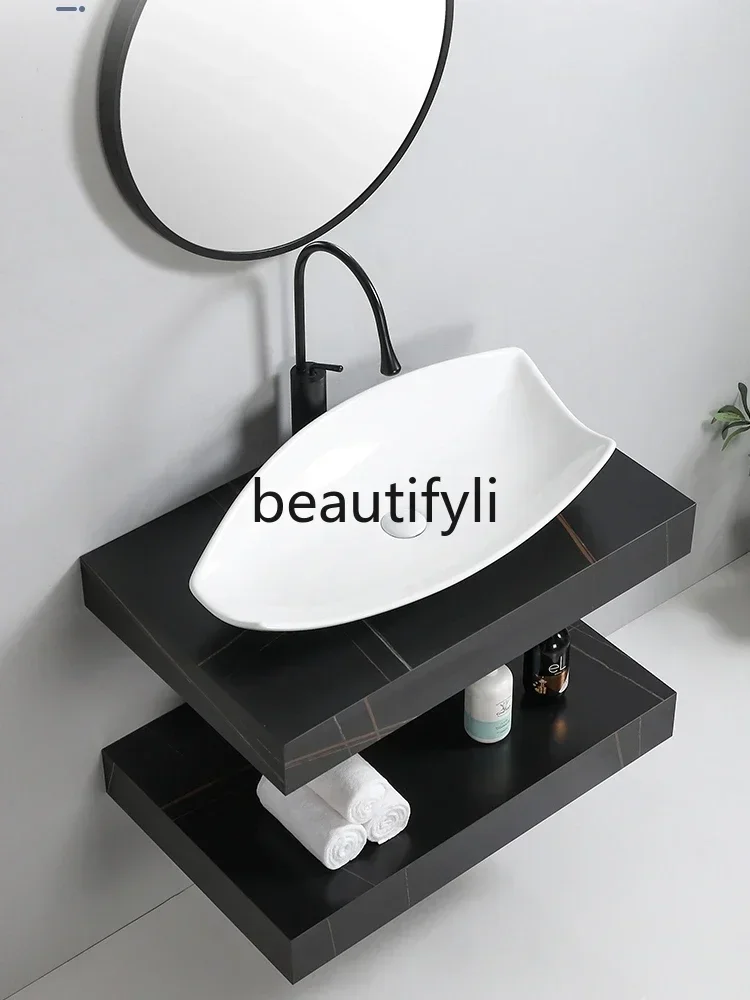 ls 42New Slate bathroom cabinet combination seamlesplicing basin marble countertop plate balcony washbasin s03