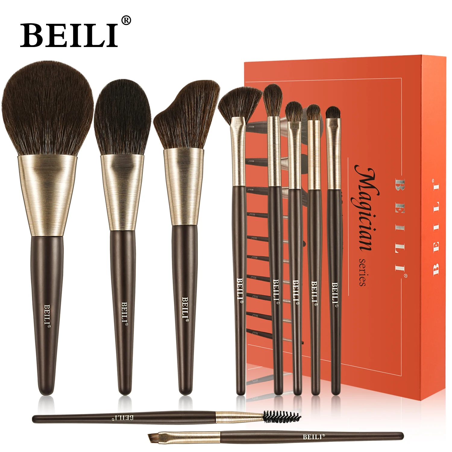 

BEILI 10pcs New Makeup Brushes Set Synthetic Hair and Natural Hair Makeup Gift Beauty Tool for You