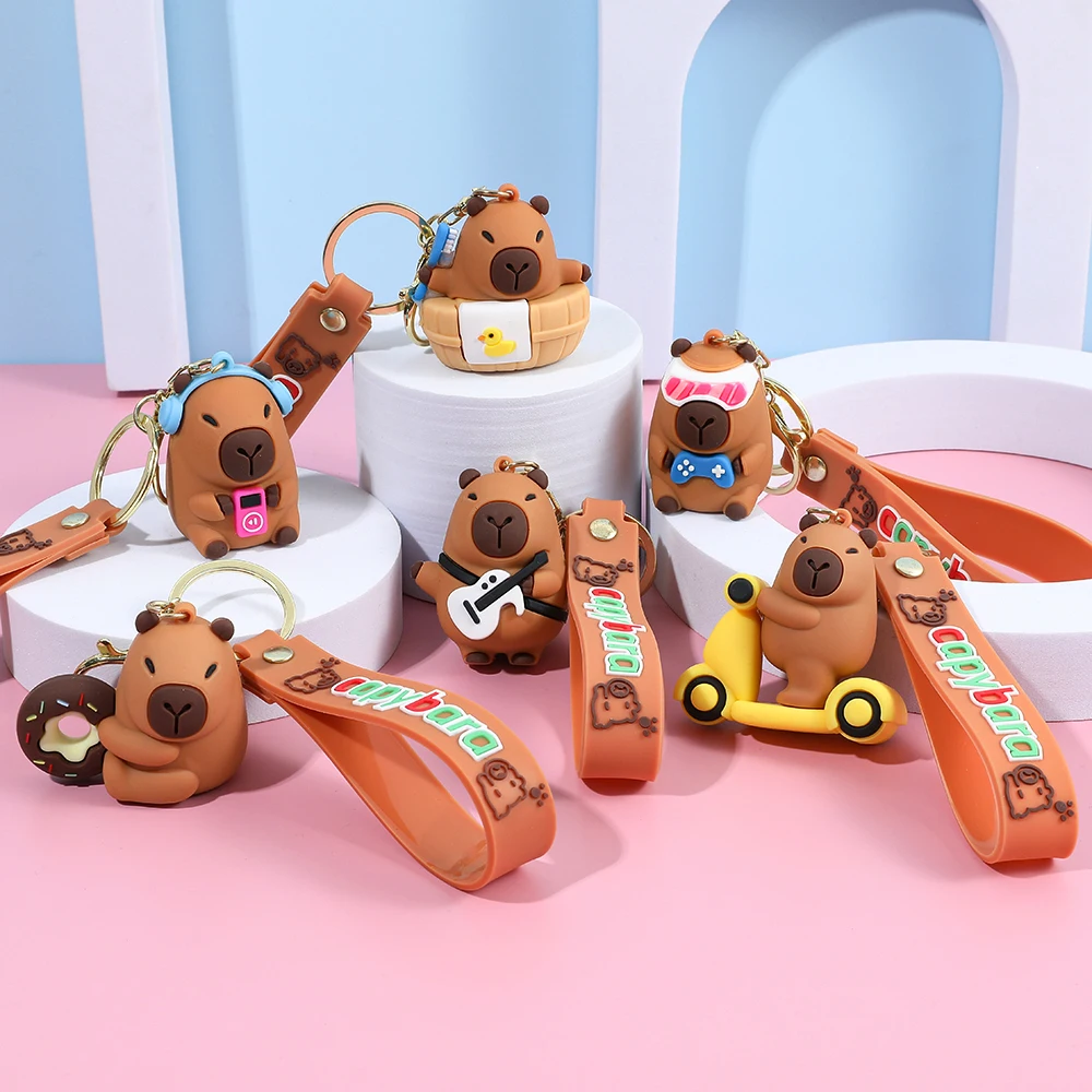 Cute Capybara Keychain Ugly Cute PVC Soft Rubber Pendant Bac