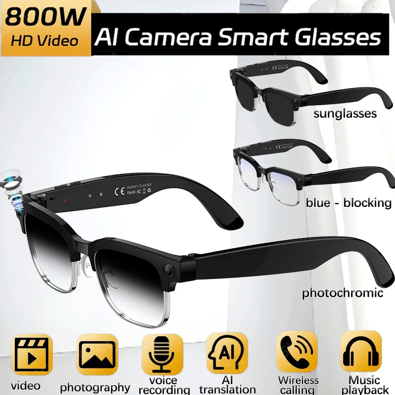 

Новые умные очки AI-перевод Bluetooth-вызов 800 Вт HD камера музыкальные наушники спорт на открытом воздухе модные солнцезащитные очки для мужчин женщин