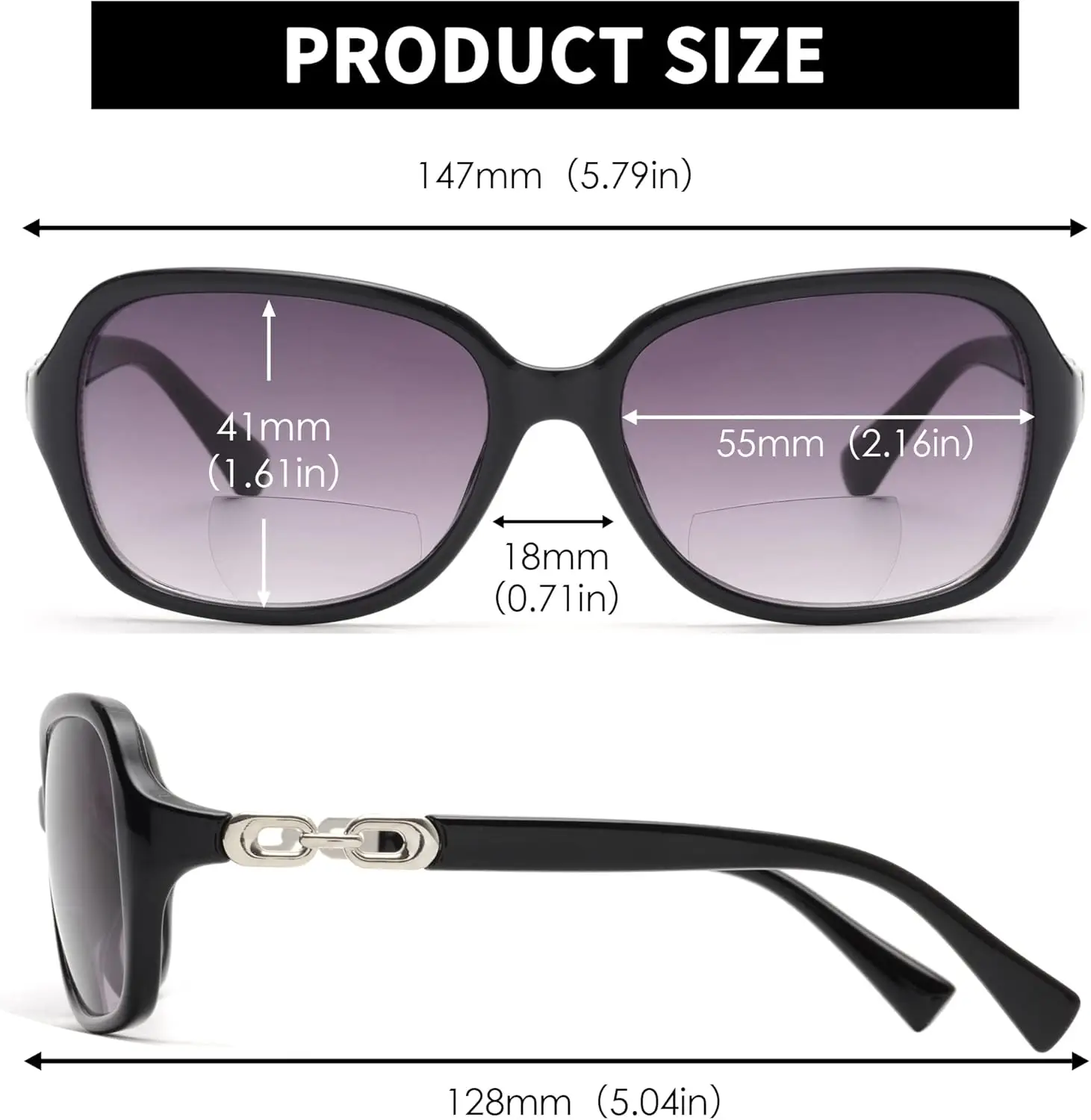 JM Large Rectangle Bifocal Reading Sunglasses for Women Vintage Oversized Lady Reading Glasses UV400