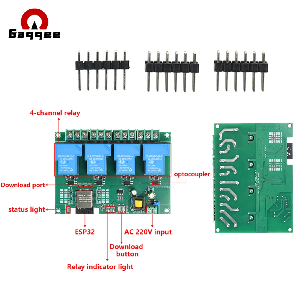 

5V AC 220V 30A WIFI BT 4 Way Relay Module Onboard Esp32E Module UART Pins Supports Secondary Development