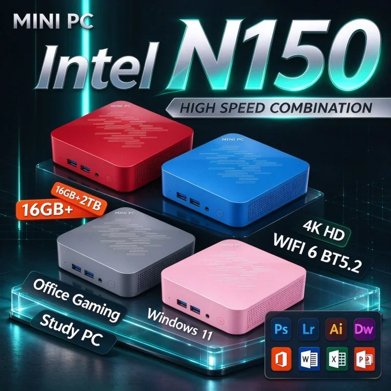 New Intel N150 Mini PC Windows 11 16GB RAM 1TB 2TB SSD WiFi6 BT5.2 4K Display Small Desktop Computer For Home Daily Gaming Work