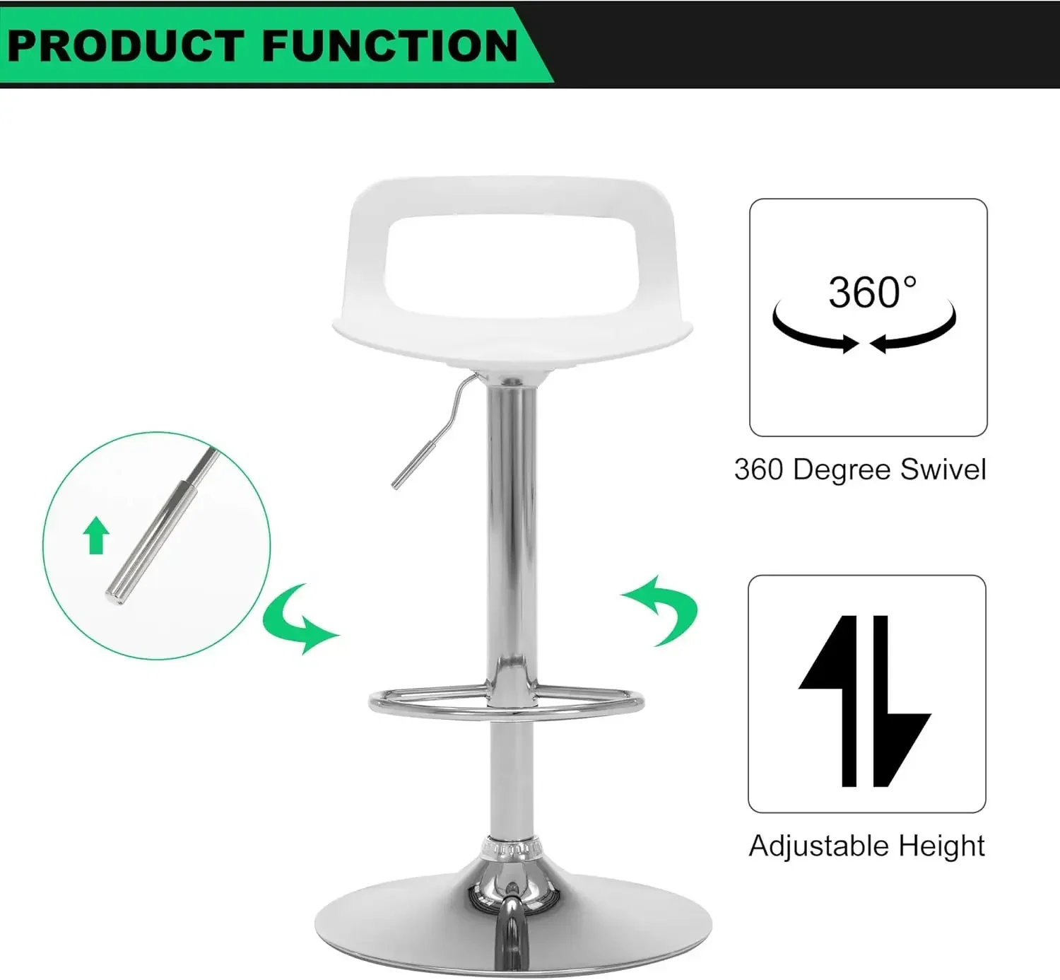 Bar Stools Set of 4, Adjustable Counter Height Barstools, Metal Kitchen Island Bar Chairs, White